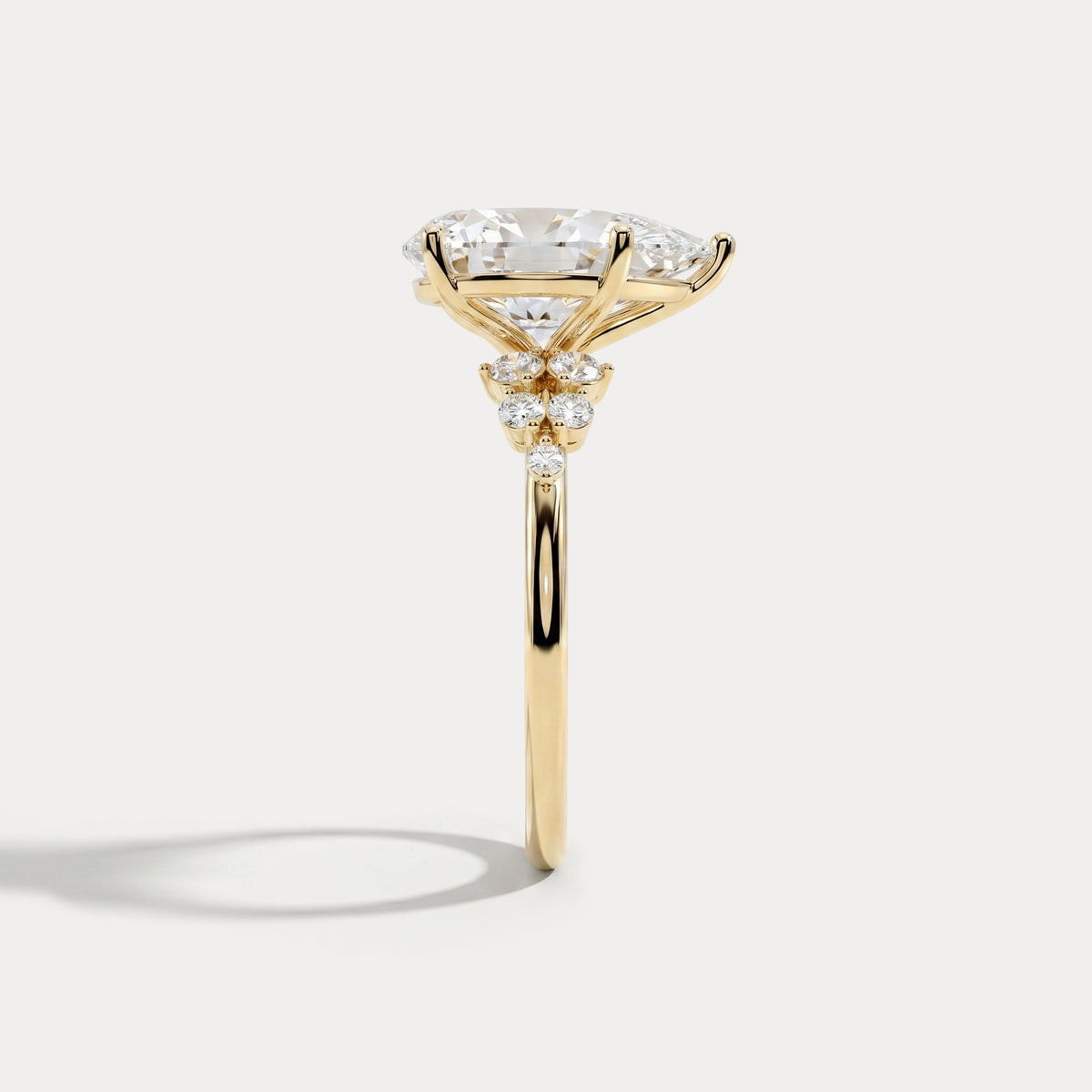 Pear Lab Diamond Engagement Ring with Floral Diamond Cluster Accents - Rings