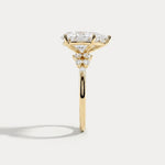 Pear Lab Diamond Engagement Ring with Floral Diamond Cluster Accents - Rings