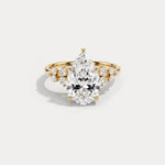 Pear Lab Diamond Engagement Ring with Floral Diamond Cluster Accents - Rings