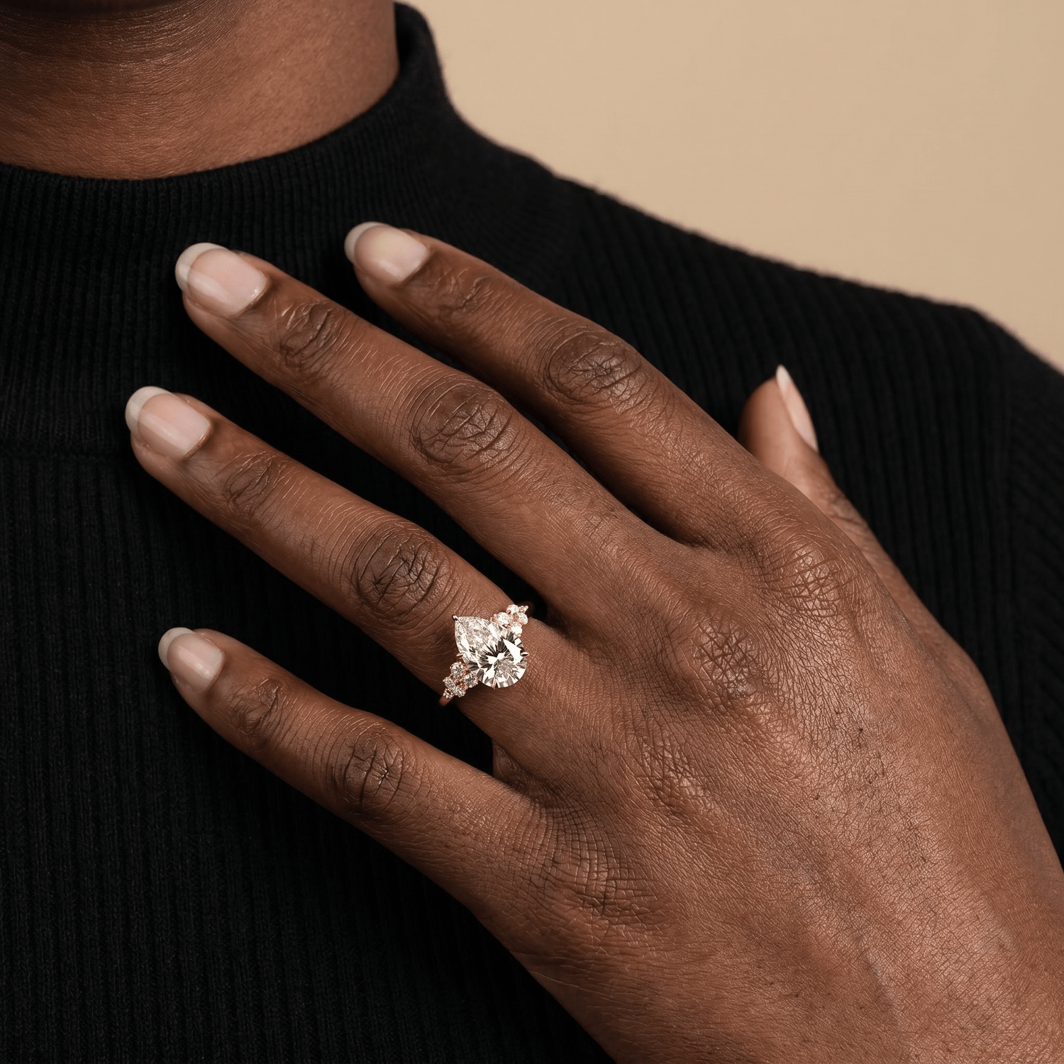 Sloane丨Pear Lab Diamond Engagement Ring with Floral Diamond Cluster Accents - Rings