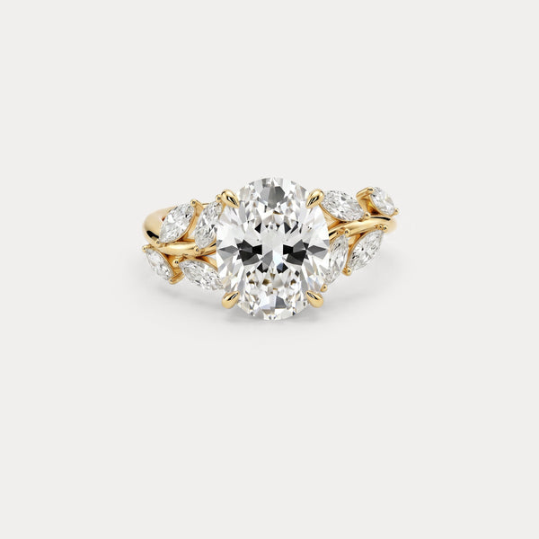 Vesper丨Oval Lab Diamond Engagement Ring with Marquise Leaf Diamond Band