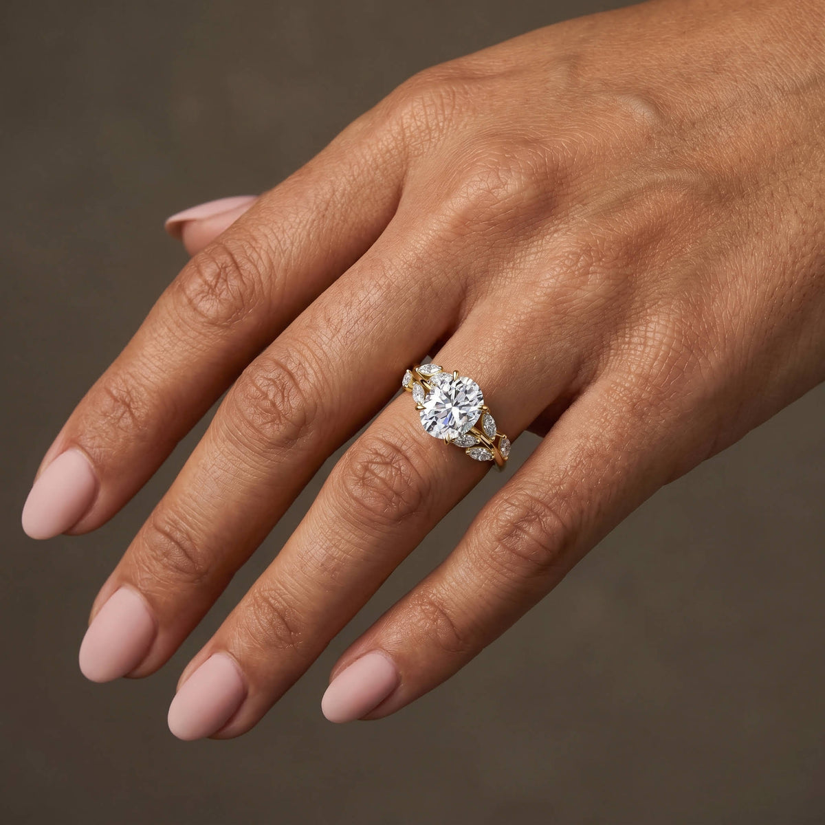 Vesper丨Oval Lab Diamond Engagement Ring with Marquise Leaf Diamond Band - Rings