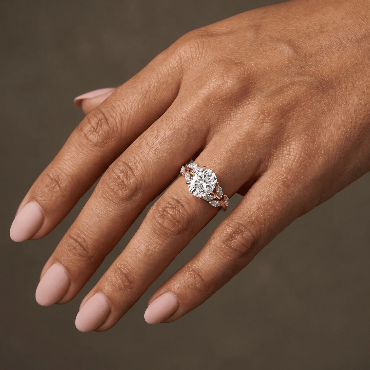 Vesper丨Oval Lab Diamond Engagement Ring with Marquise Leaf Diamond Band - Rings