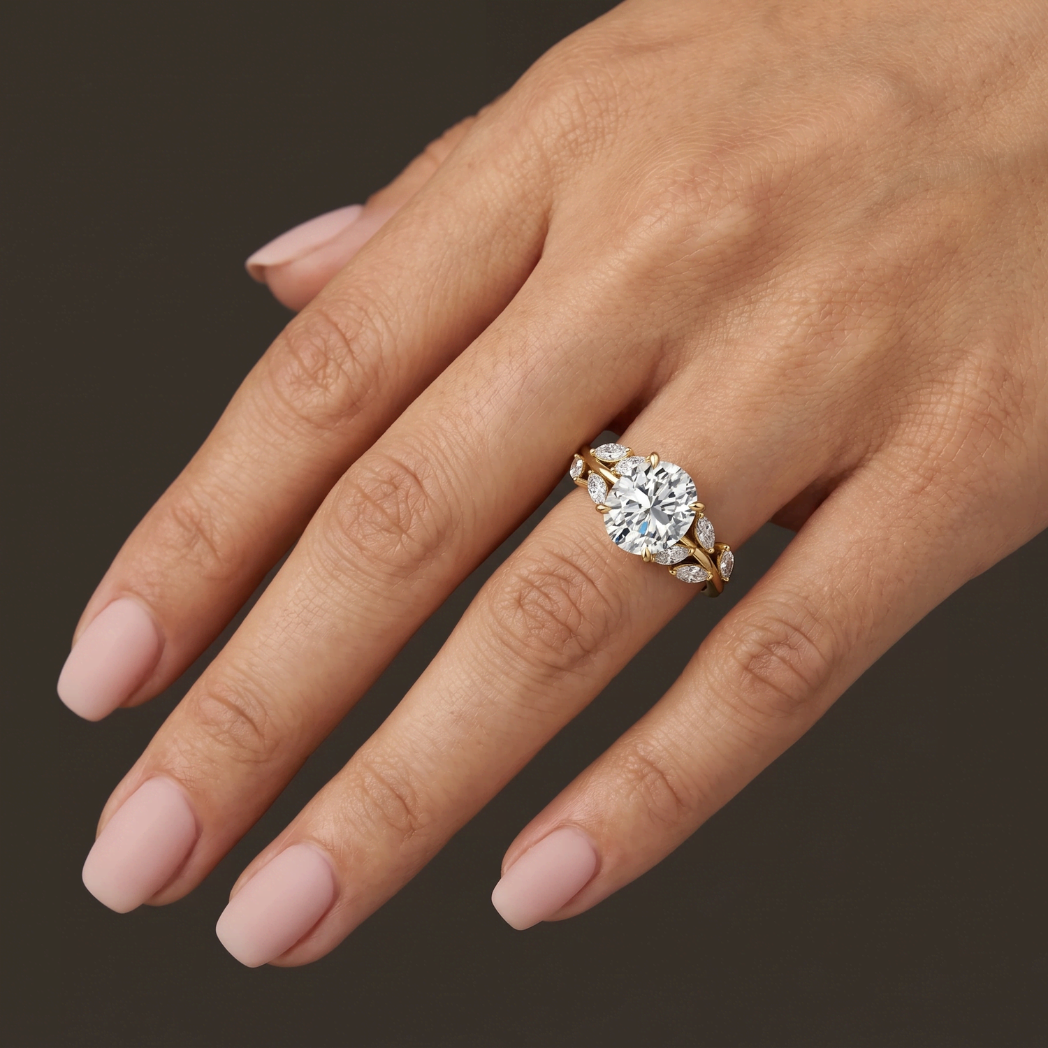 Vesper丨Oval Lab Diamond Engagement Ring with Marquise Leaf Diamond Band - Rings