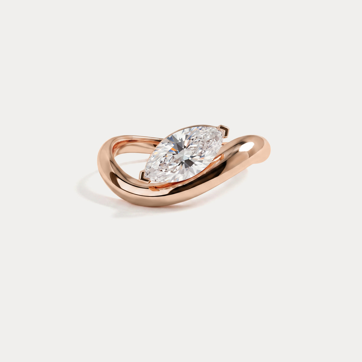 Emilia丨Marquise-Shaped Lab Grown Diamond Curved Ring - Rings