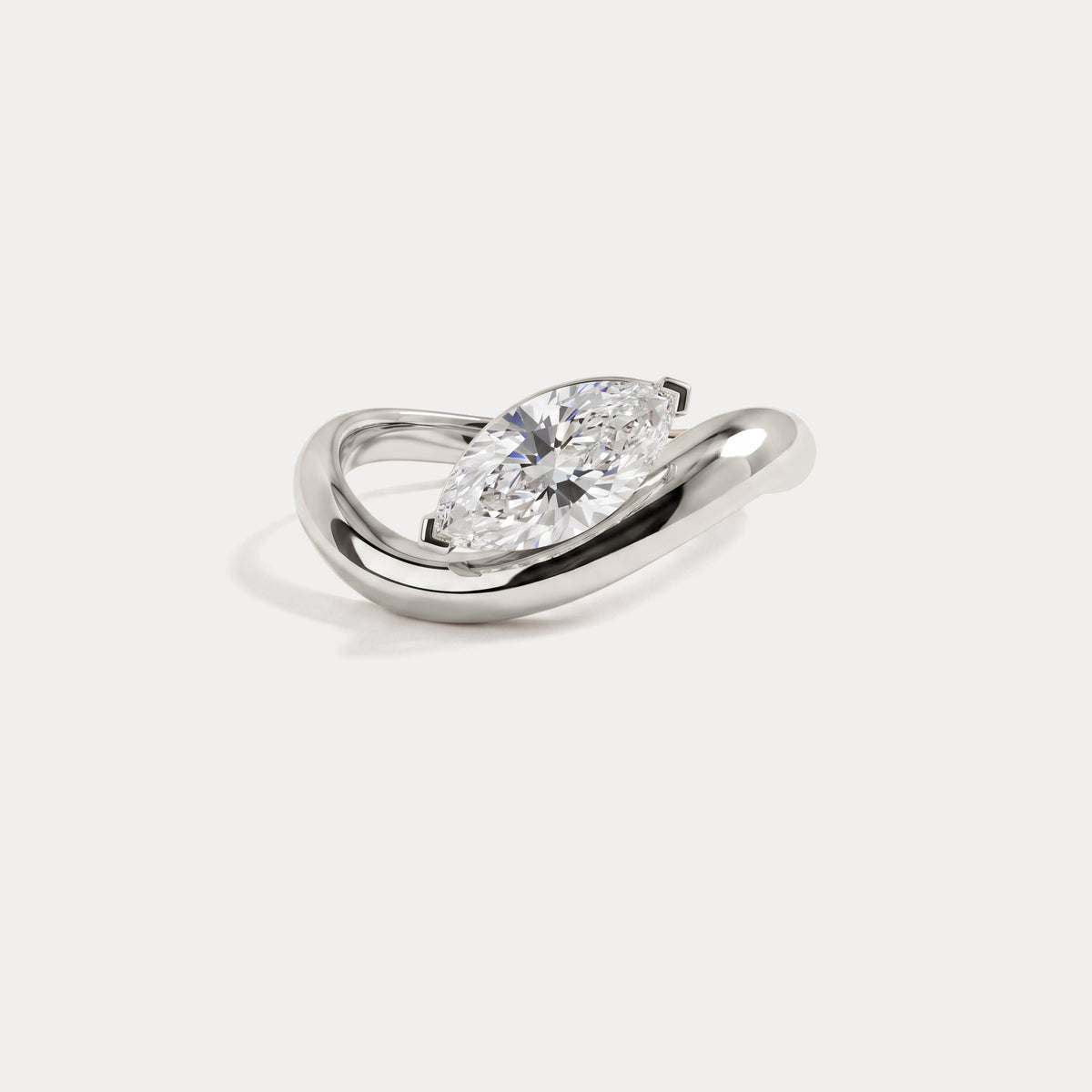 Emilia丨Marquise-Shaped Lab Grown Diamond Curved Ring - Rings