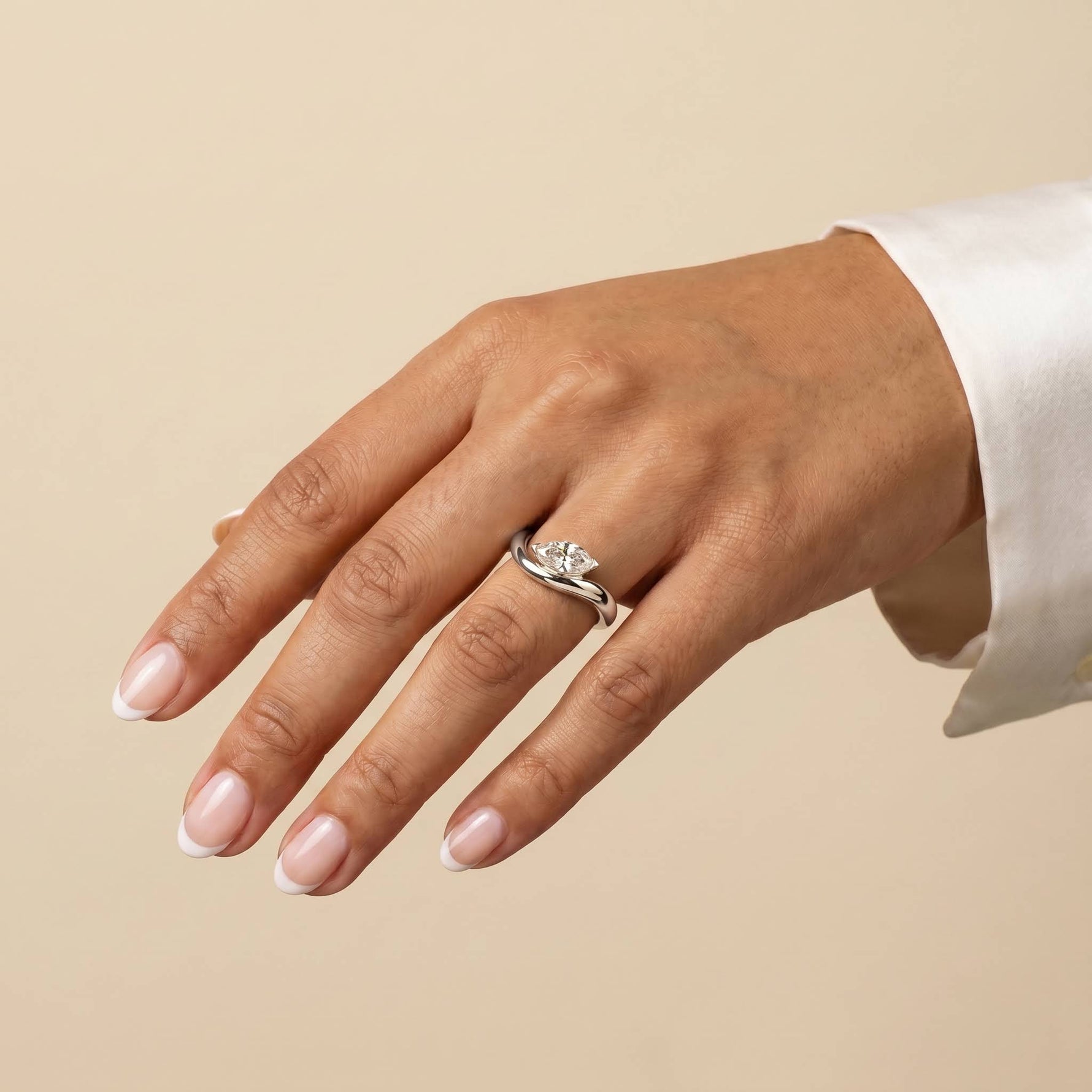 Marquise-Shaped Lab Grown Diamond Curved Ring - Rings