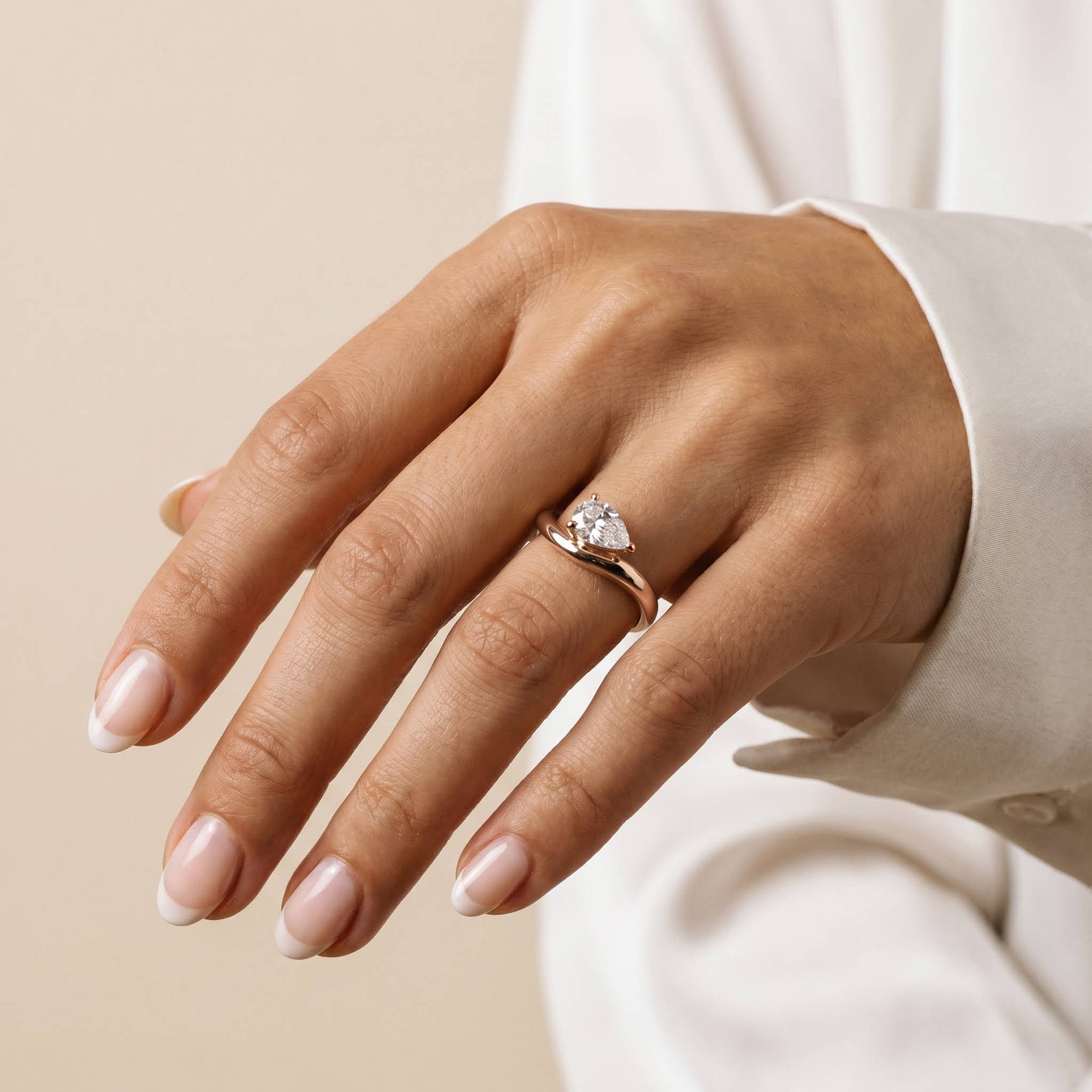 Prong Pear Lab Grown Diamond Wave Ring - Rings