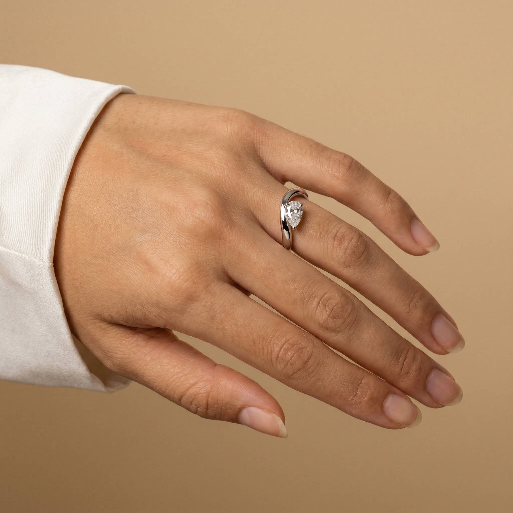 Prong Pear Lab Grown Diamond Wave Ring - Rings