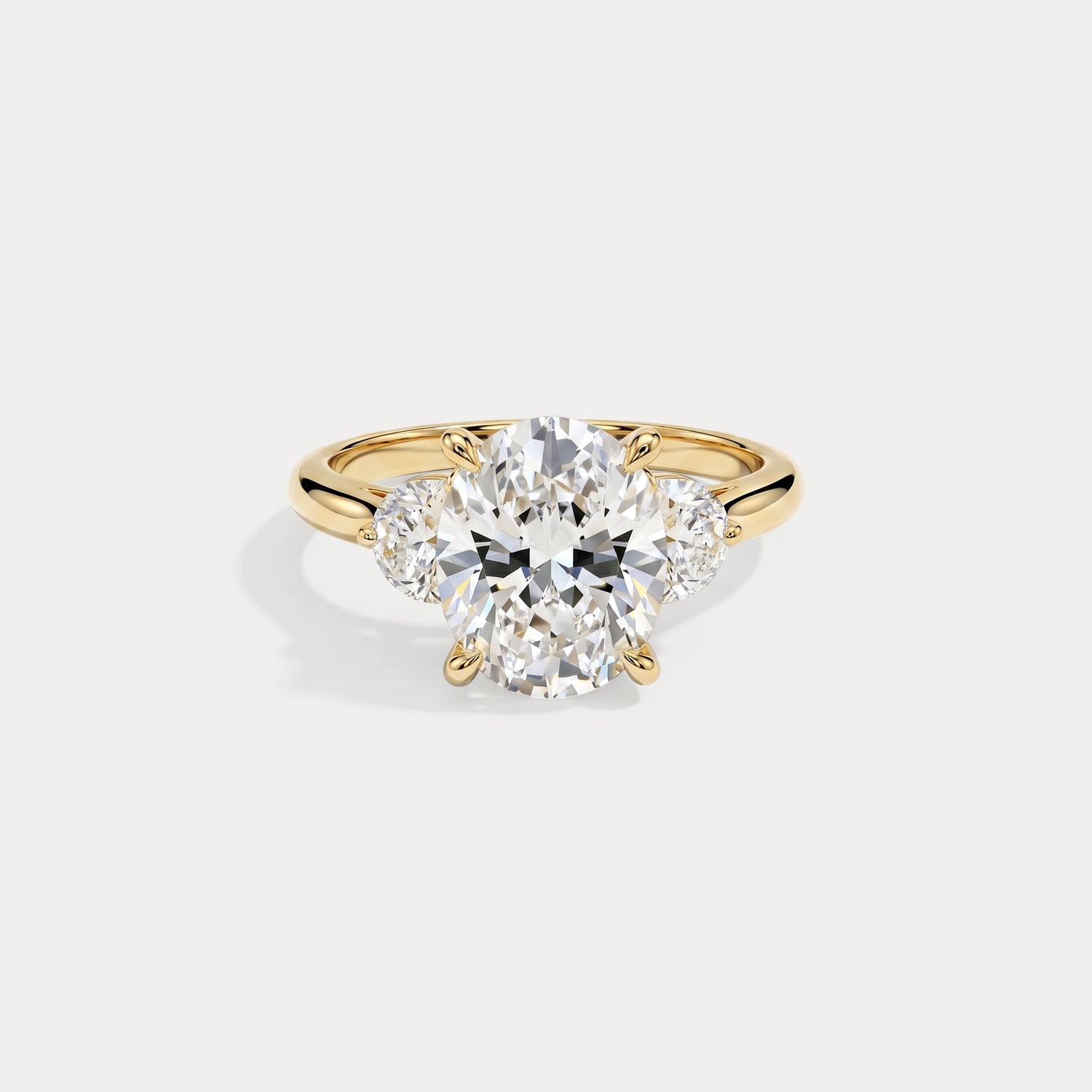 Ophelia丨Oval Lab Diamond Trilogy Engagement Ring with Half-Moon Side Stones - Rings