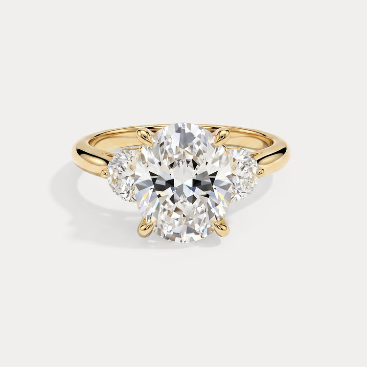 Ophelia丨Oval Lab Diamond Trilogy Engagement Ring with Half-Moon Side Stones - Rings