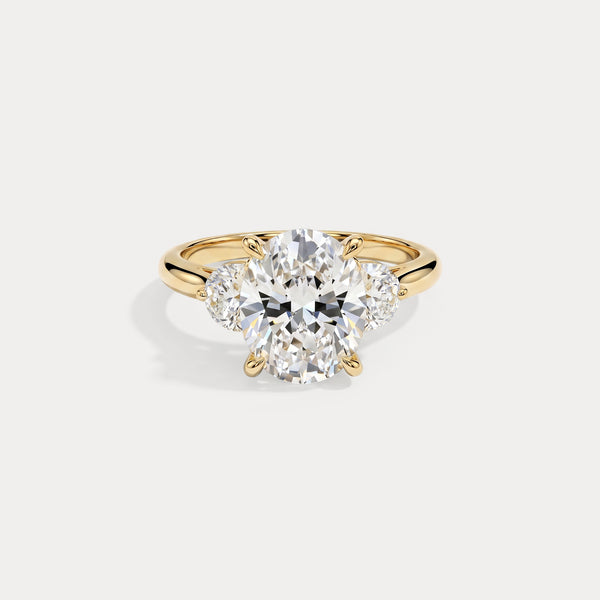 Ophelia丨Oval Lab Diamond Trilogy Engagement Ring with Half-Moon Side Stones
