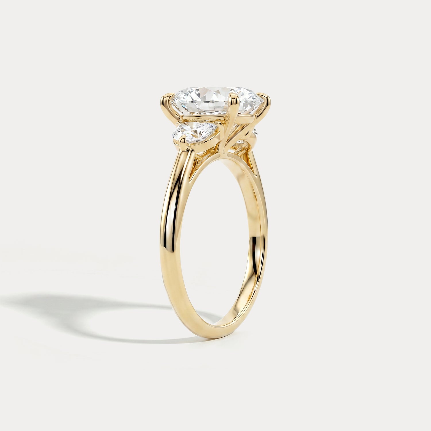Ophelia丨Oval Lab Diamond Trilogy Engagement Ring with Half-Moon Side Stones - Rings