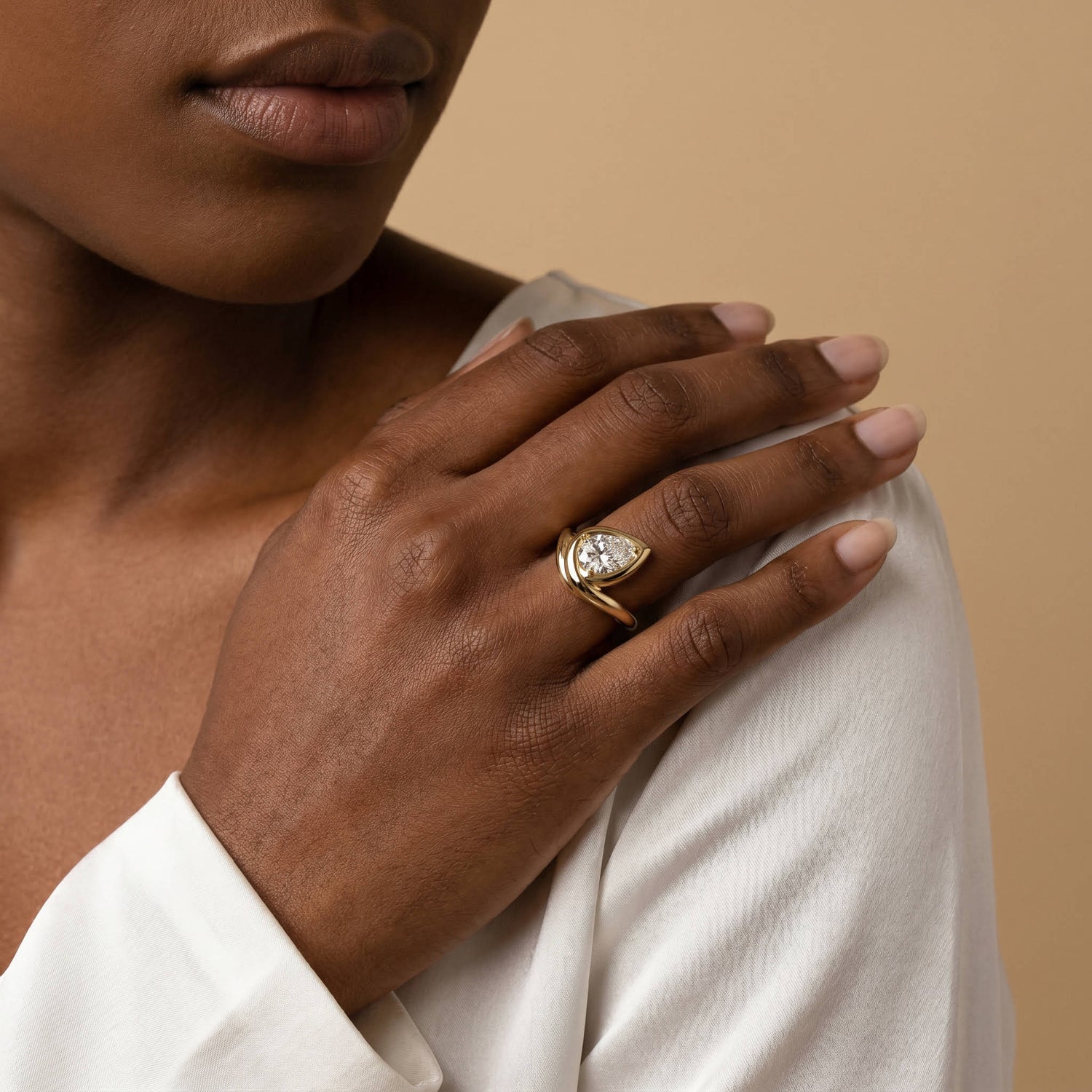 Hailey丨Pear Lab Diamond Frame Engagement Bypass Ring