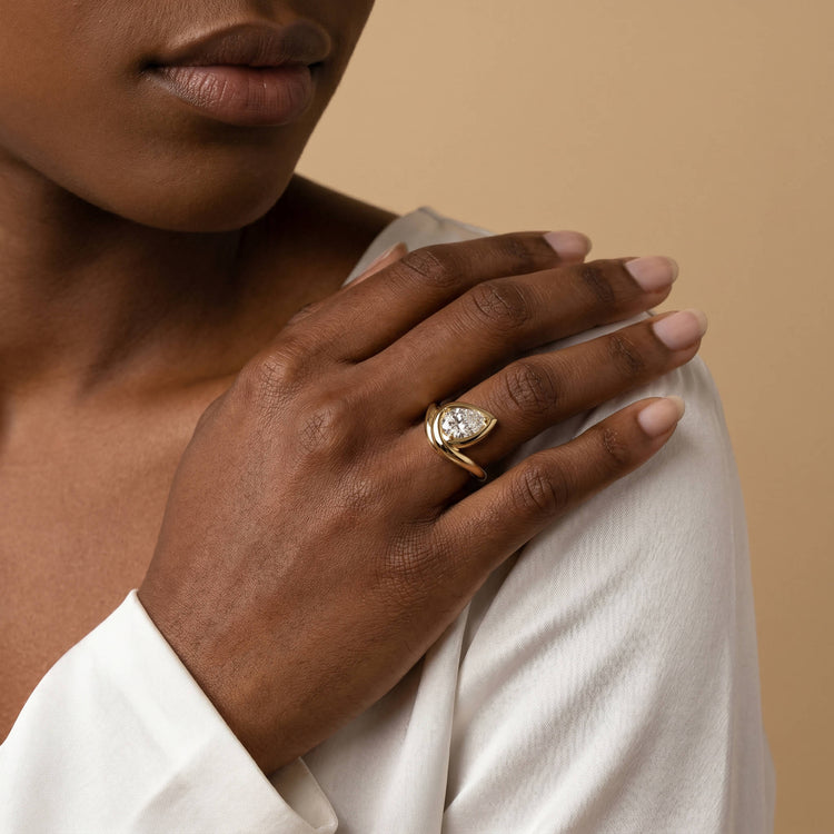 Hailey丨Pear Lab Diamond Frame Engagement Bypass Ring - Rings