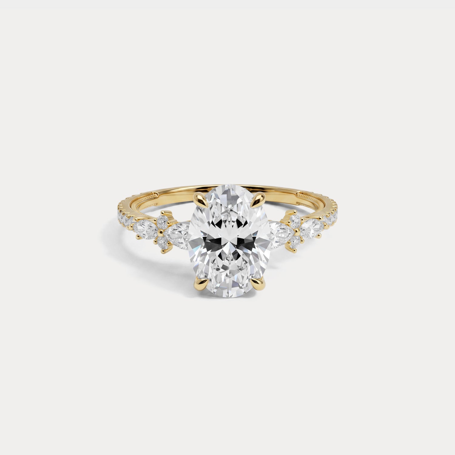 Naomi丨Oval Lab Diamond Floral Vine Accent Pavé Engagement Ring - Rings
