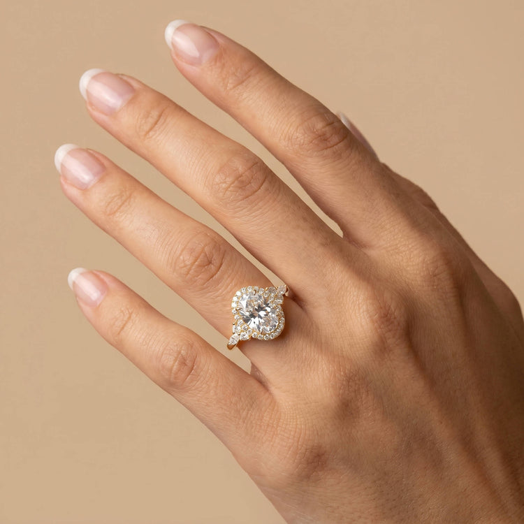 Scarlett丨Oval Lab-Grown Diamond Halo Ring with Marquise & Round Diamond Accents - Rings