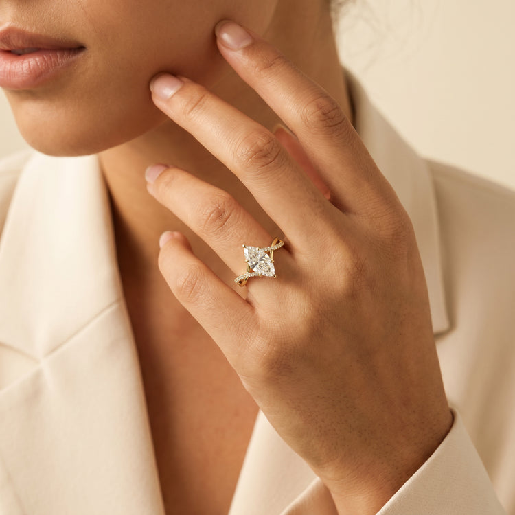 Marielle | Marquise Lab Diamond Twisted Split Shank Pavé Engagement Ring - Rings