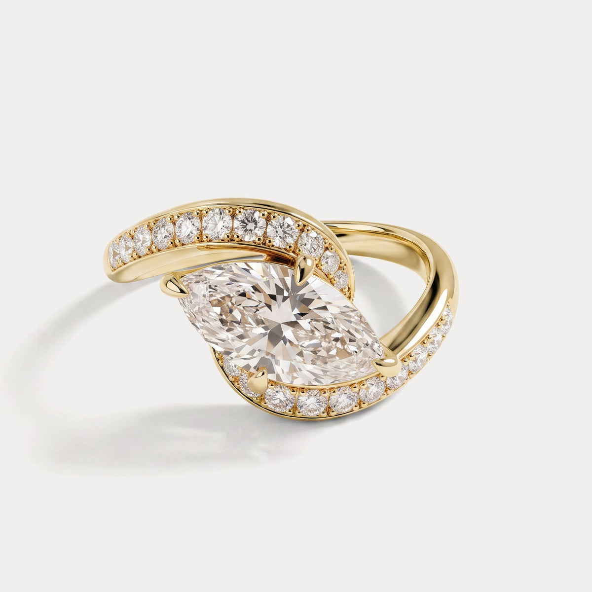 Carole丨Marquise Cut Lab Diamond Curved Pavé Halo Engagement Ring