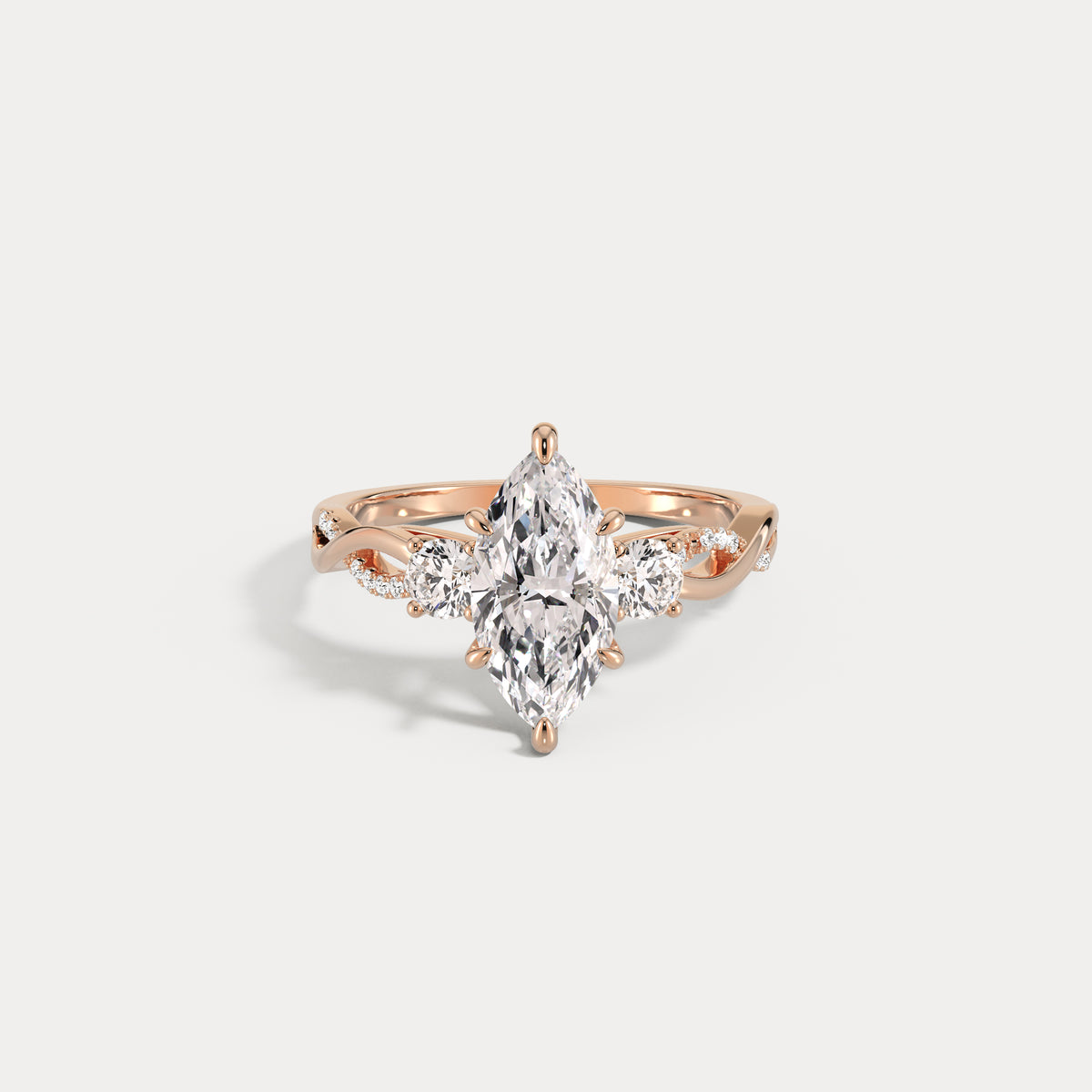 Aurora丨Marquise Lab-Grown Diamond Twisted Engagement Ring with Side Accents - Rings
