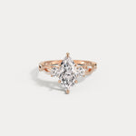 Aurora丨Marquise Lab-Grown Diamond Twisted Engagement Ring with Side Accents - Rings