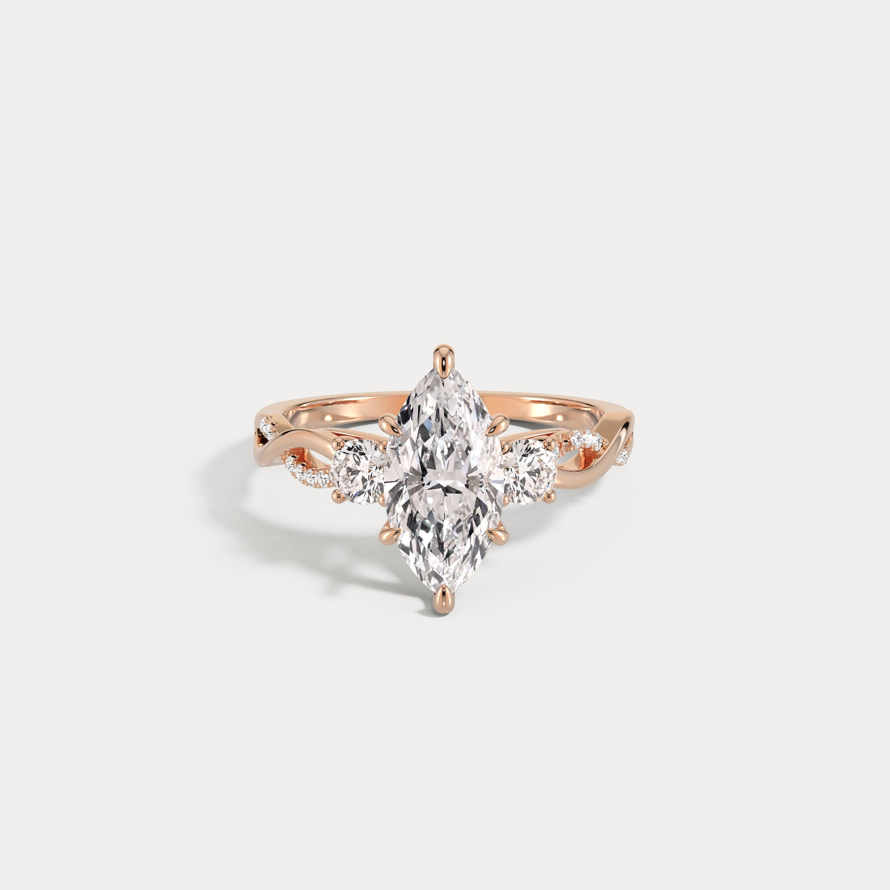 Aurora丨Marquise Lab-Grown Diamond Twisted Engagement Ring with Side Accents - Rings