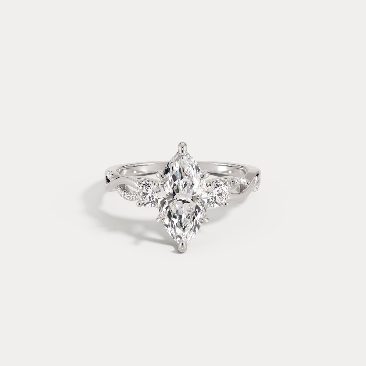 Aurora丨Marquise Lab-Grown Diamond Twisted Engagement Ring with Side Accents - Rings