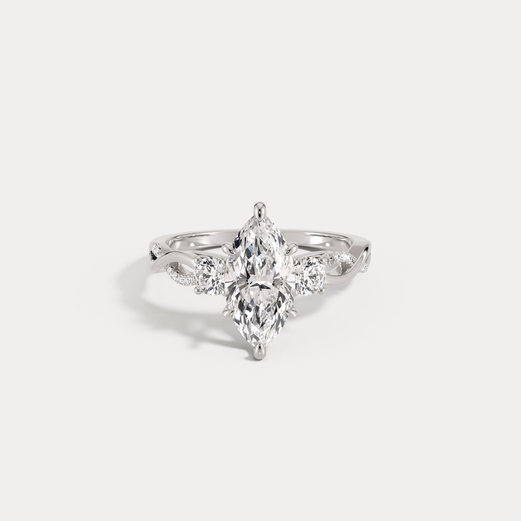 Aurora丨Marquise Lab-Grown Diamond Twisted Engagement Ring with Side Accents - Rings