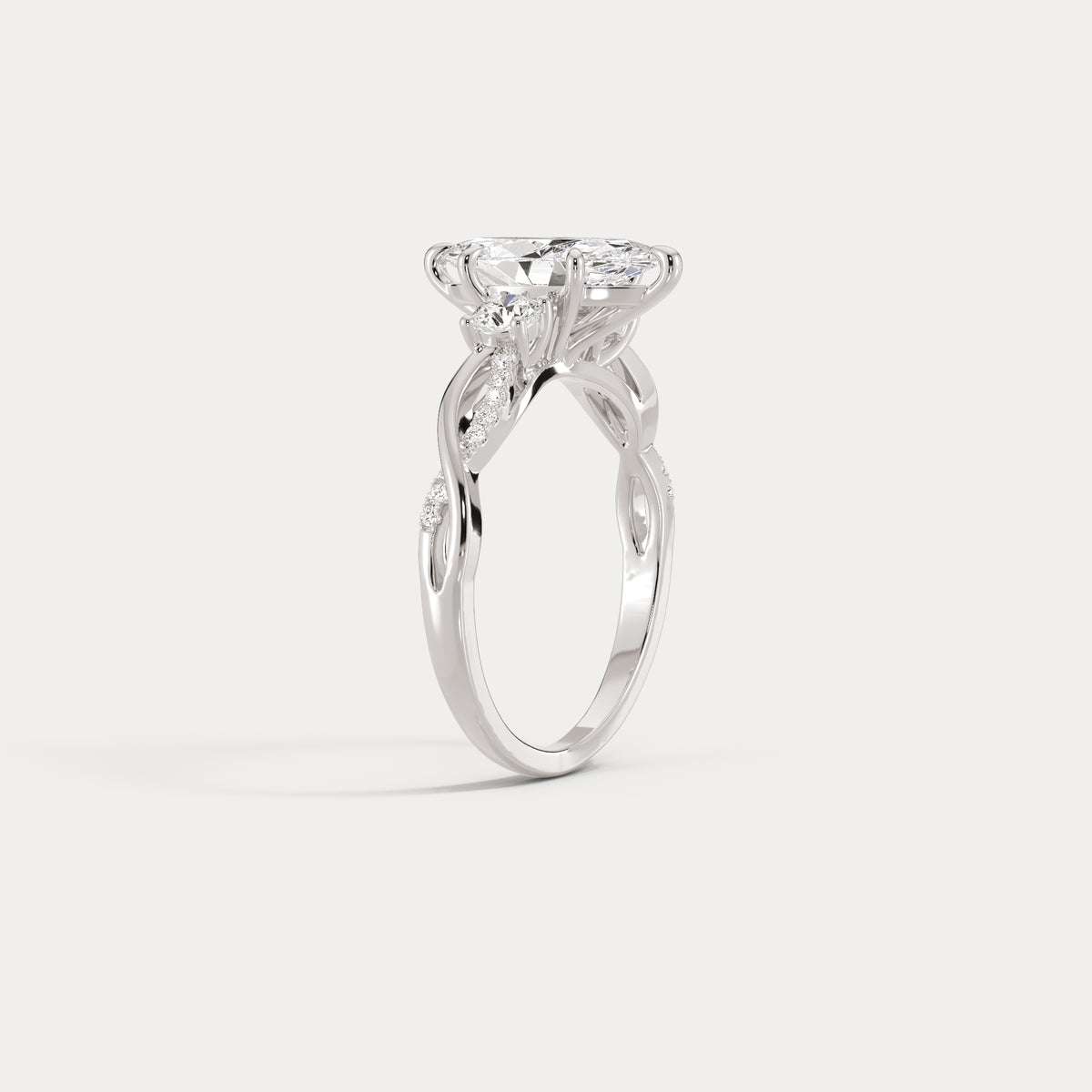 Aurora丨Marquise Lab-Grown Diamond Twisted Engagement Ring with Side Accents - Rings