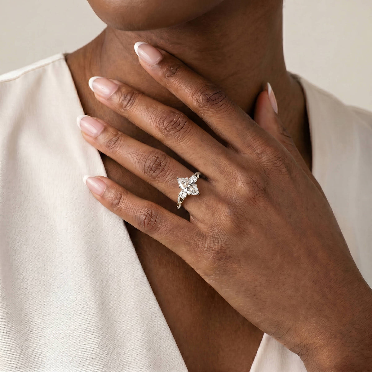 Aurora丨Marquise Lab-Grown Diamond Twisted Engagement Ring with Side Accents - Rings