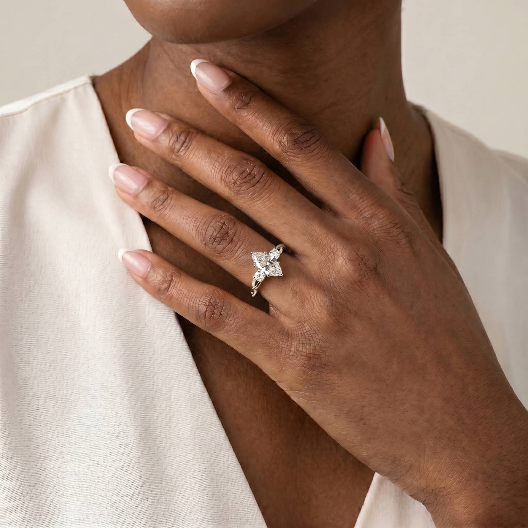 Aurora丨Marquise Lab-Grown Diamond Twisted Engagement Ring with Side Accents - Rings