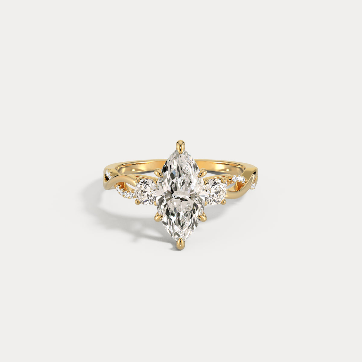 Aurora丨Marquise Lab-Grown Diamond Twisted Engagement Ring with Side Accents - Rings