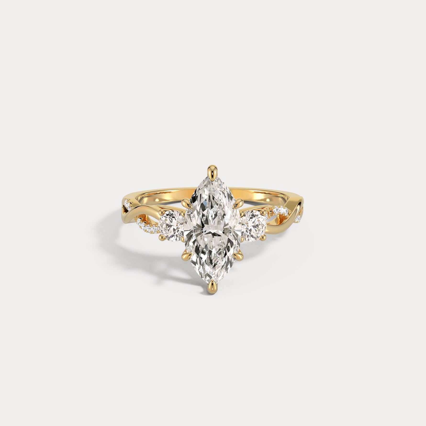 Aurora丨Marquise Lab-Grown Diamond Twisted Engagement Ring with Side Accents - Rings
