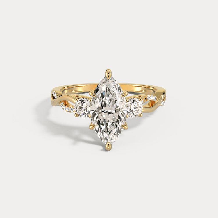Aurora丨Marquise Lab-Grown Diamond Twisted Engagement Ring with Side Accents - Rings