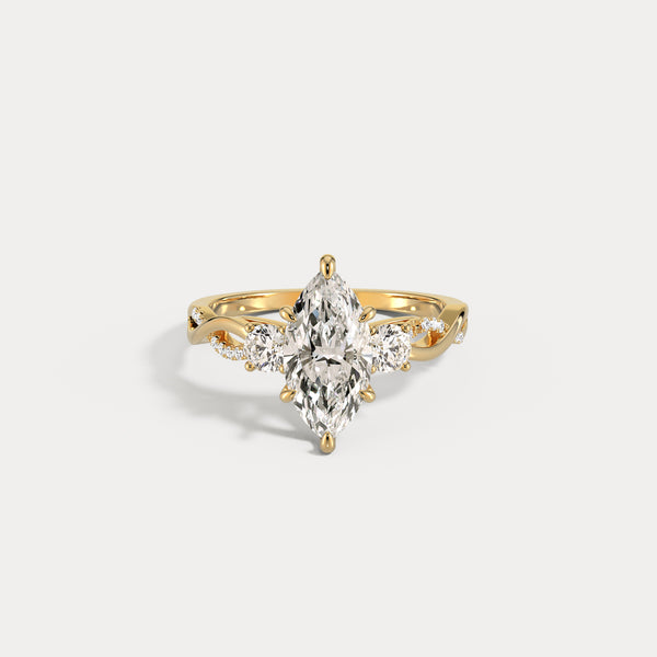 Aurora丨Marquise Lab-Grown Diamond Twisted Engagement Ring with Side Accents
