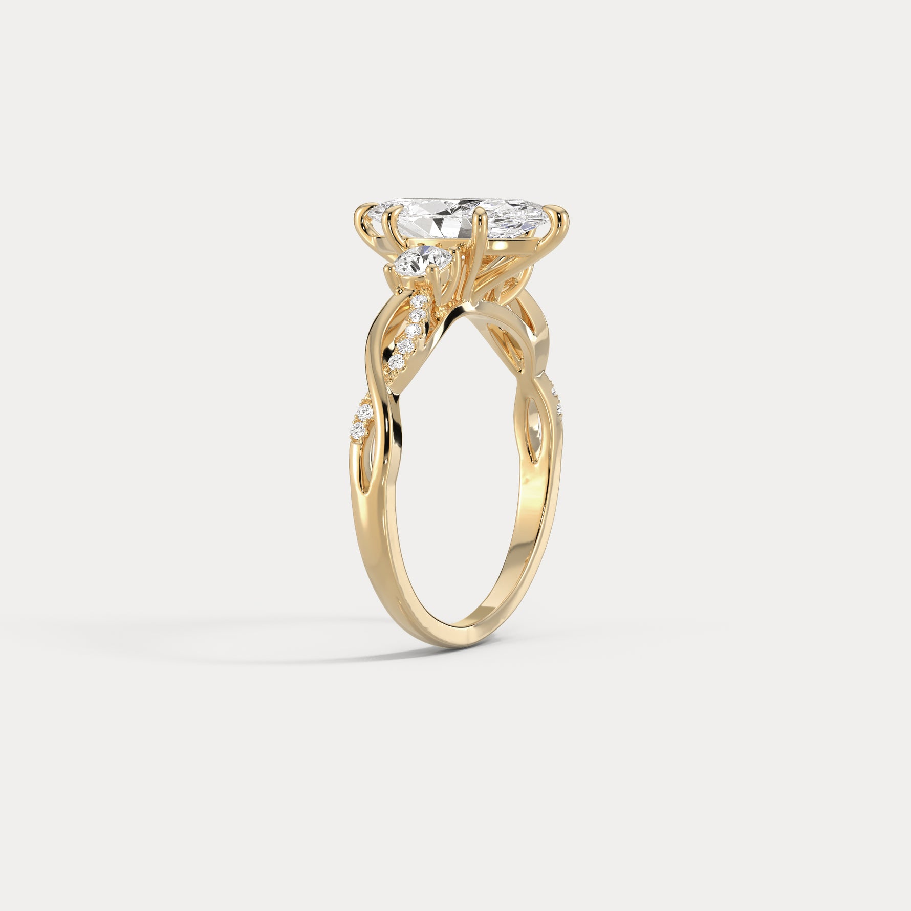 Aurora丨Marquise Lab-Grown Diamond Twisted Engagement Ring with Side Accents - Rings