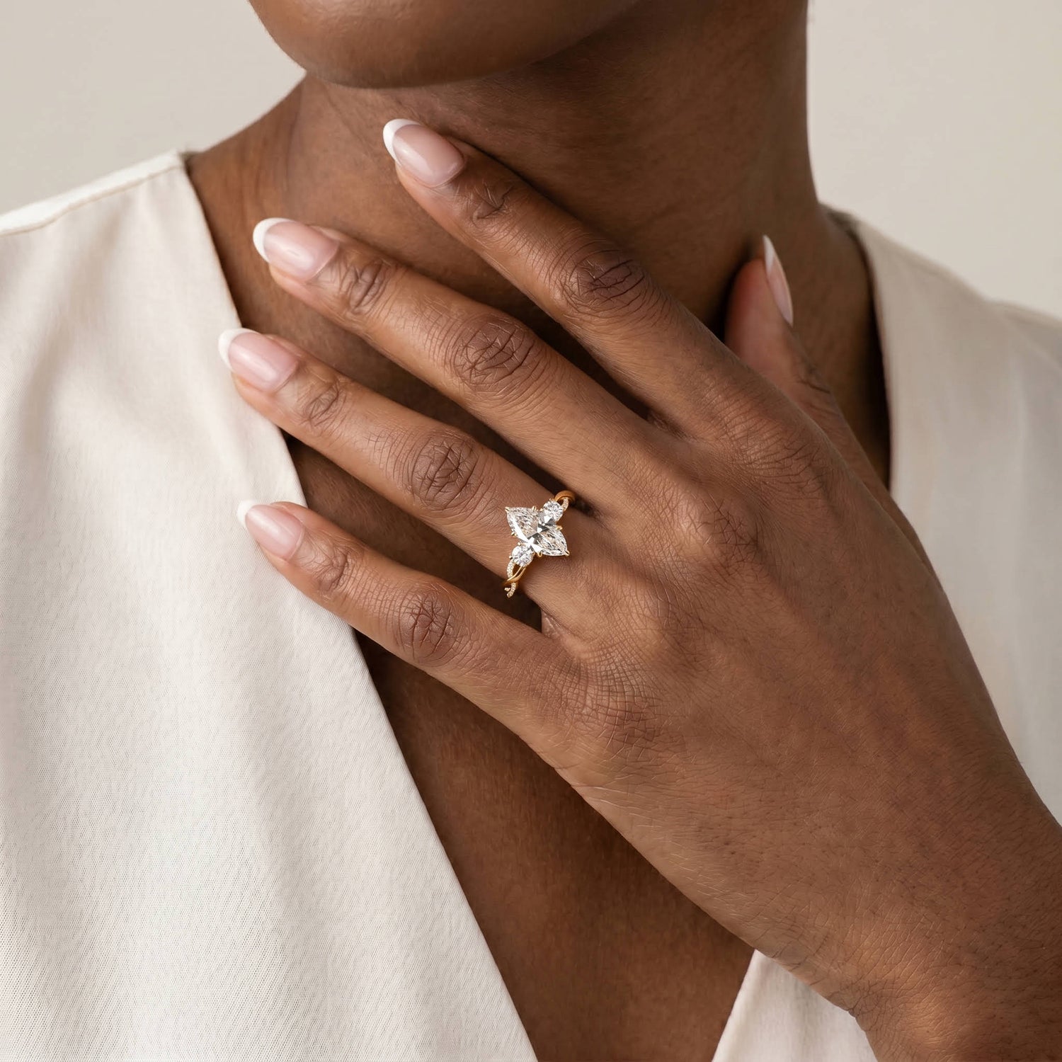 Aurora丨Marquise Lab-Grown Diamond Twisted Engagement Ring with Side Accents - Rings