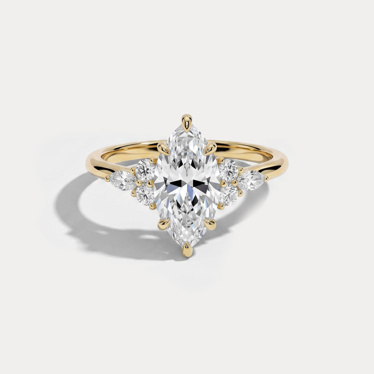 Aurelia丨Marquise Lab-Grown Diamond Engagement Ring with Pear & Round Accents - Rings