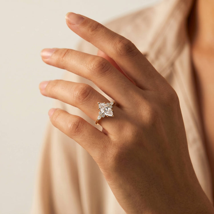 Aurelia丨Marquise Lab-Grown Diamond Engagement Ring with Pear & Round Accents - Rings
