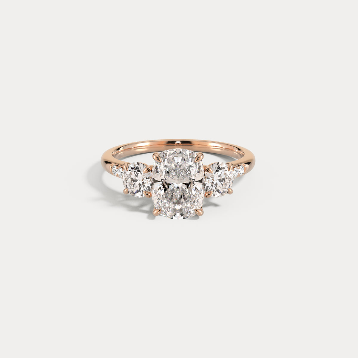 Sienna丨Elongated Cushion Lab Diamond Cathedral Three-Stone Engagement Ring - Rings