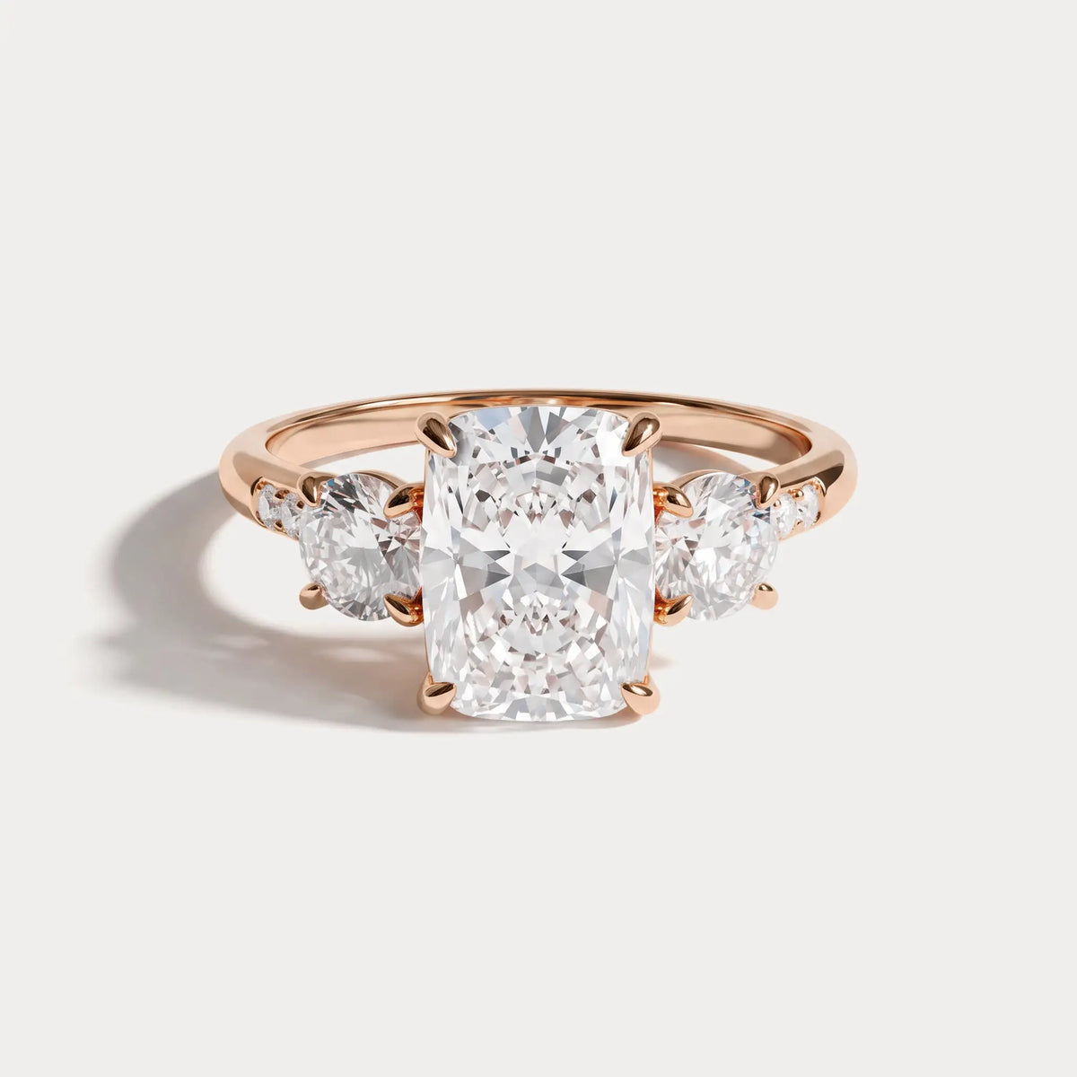 Sienna丨Elongated Cushion Lab Diamond Cathedral Three-Stone Engagement Ring - Rings