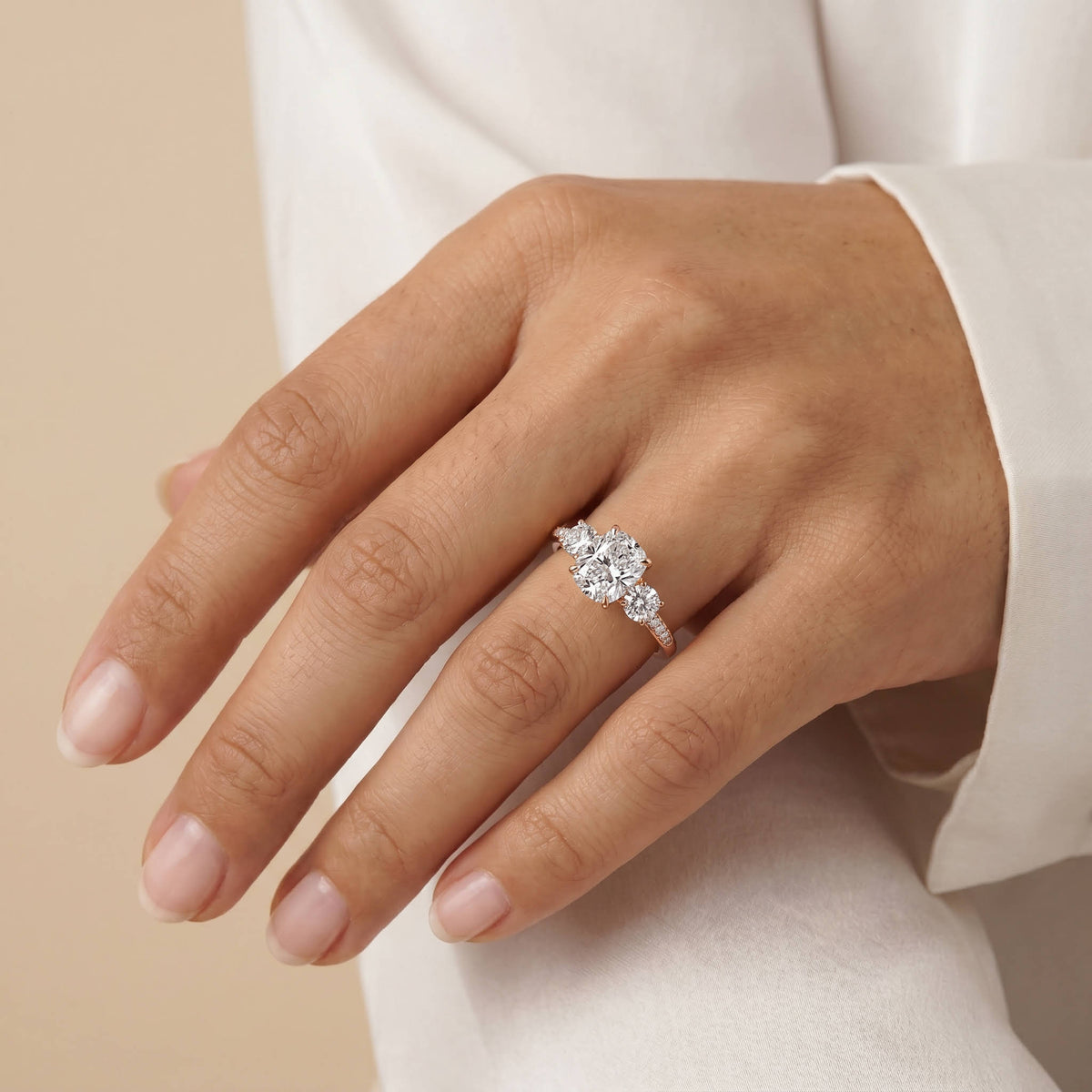Sienna丨Elongated Cushion Lab Diamond Cathedral Three-Stone Engagement Ring - Rings