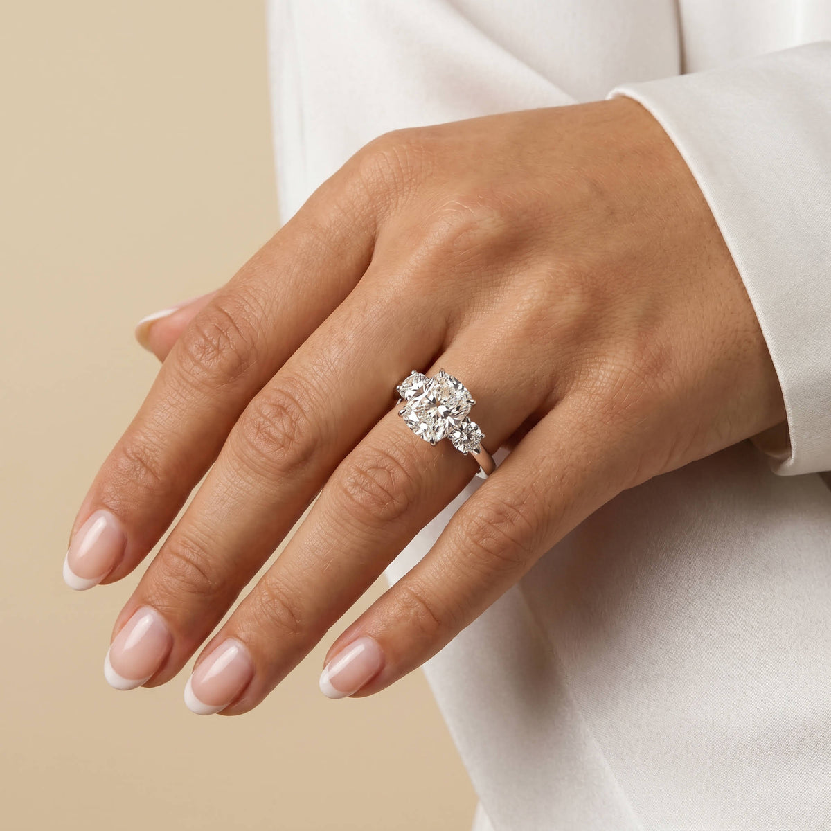 Sienna丨Elongated Cushion Lab Diamond Cathedral Three-Stone Engagement Ring - Rings