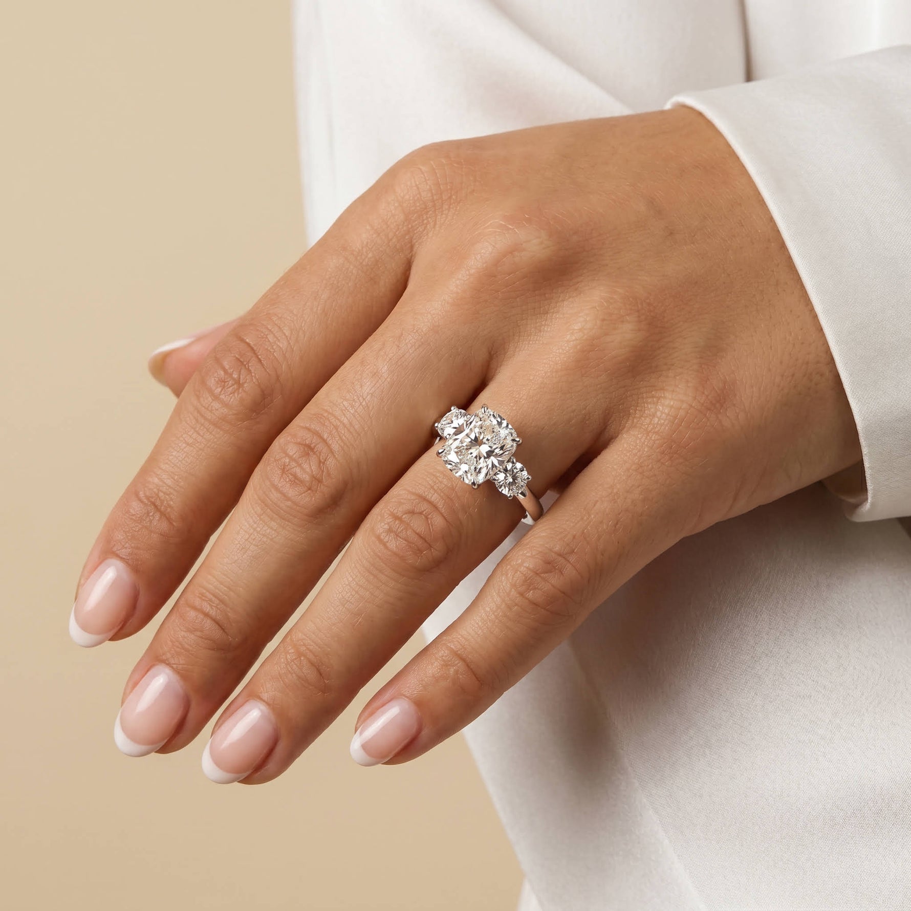 Sienna丨Elongated Cushion Lab Diamond Cathedral Three-Stone Engagement Ring - Rings