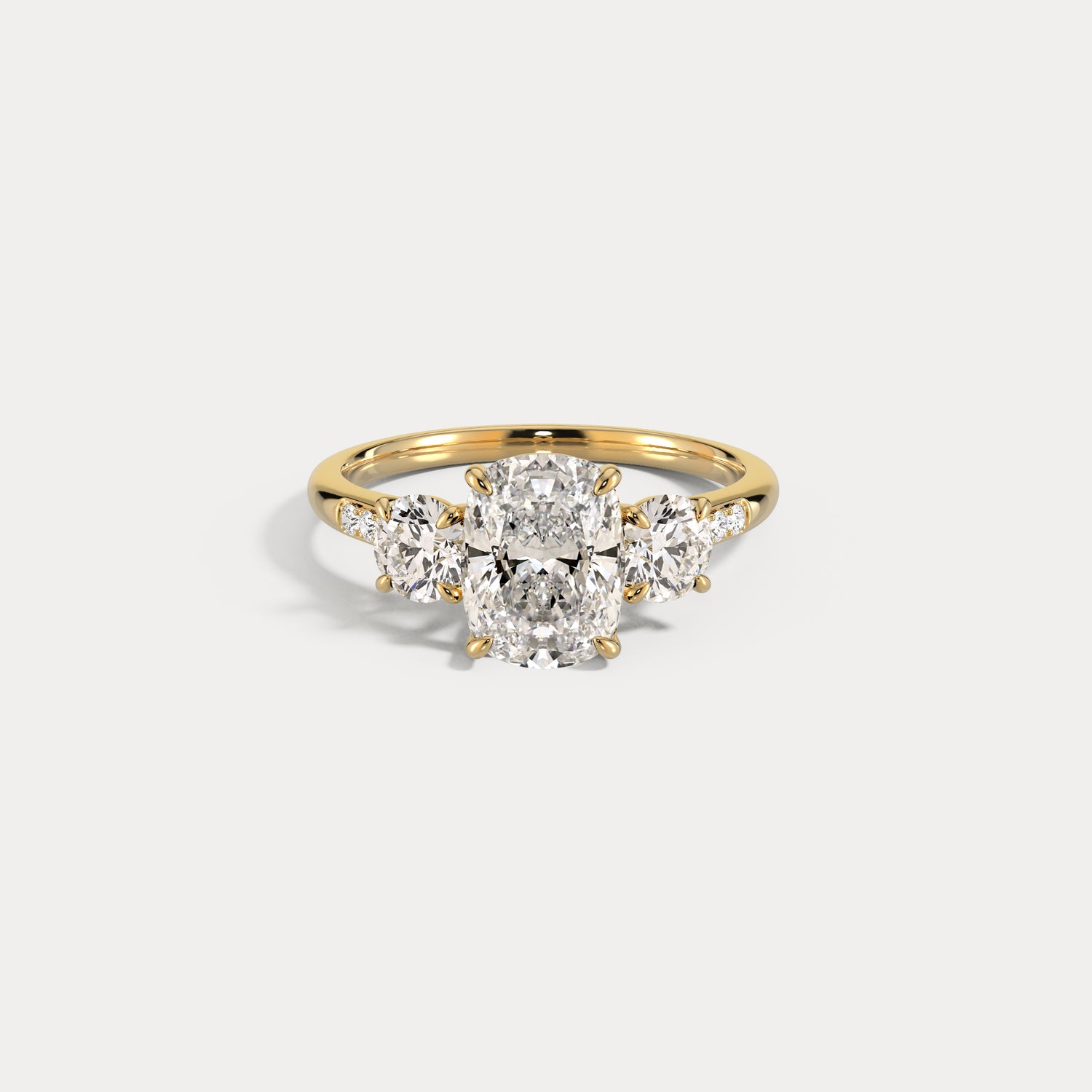 Sienna丨Elongated Cushion Lab Diamond Cathedral Three-Stone Engagement Ring - Rings