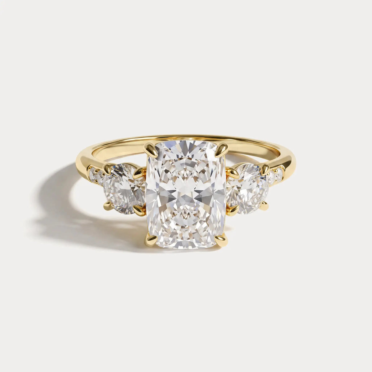 Sienna丨Elongated Cushion Lab Diamond Cathedral Three-Stone Engagement Ring - Rings