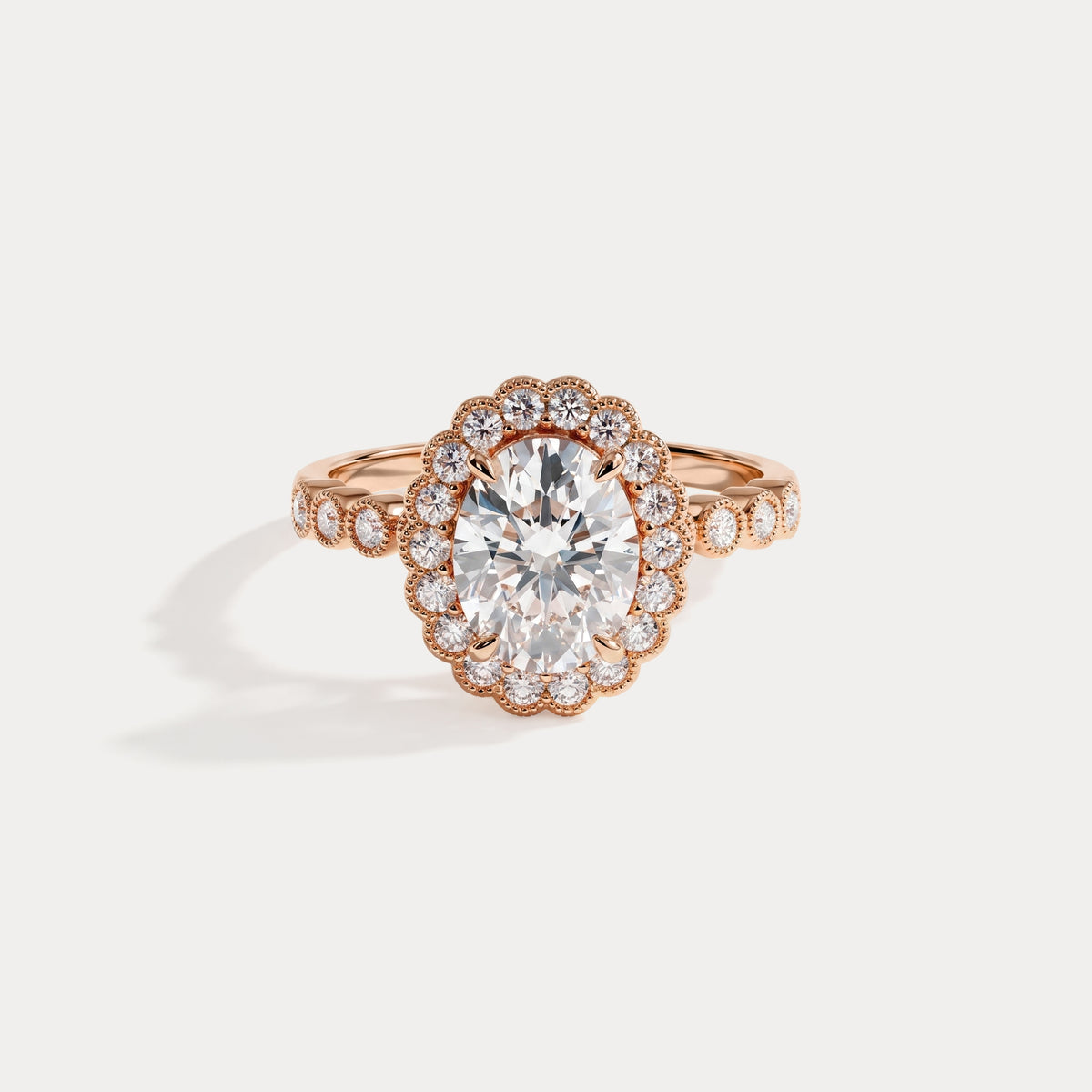 Kelly丨Oval Lab-Grown Diamond Milgrain Halo Engagement Ring - Rings