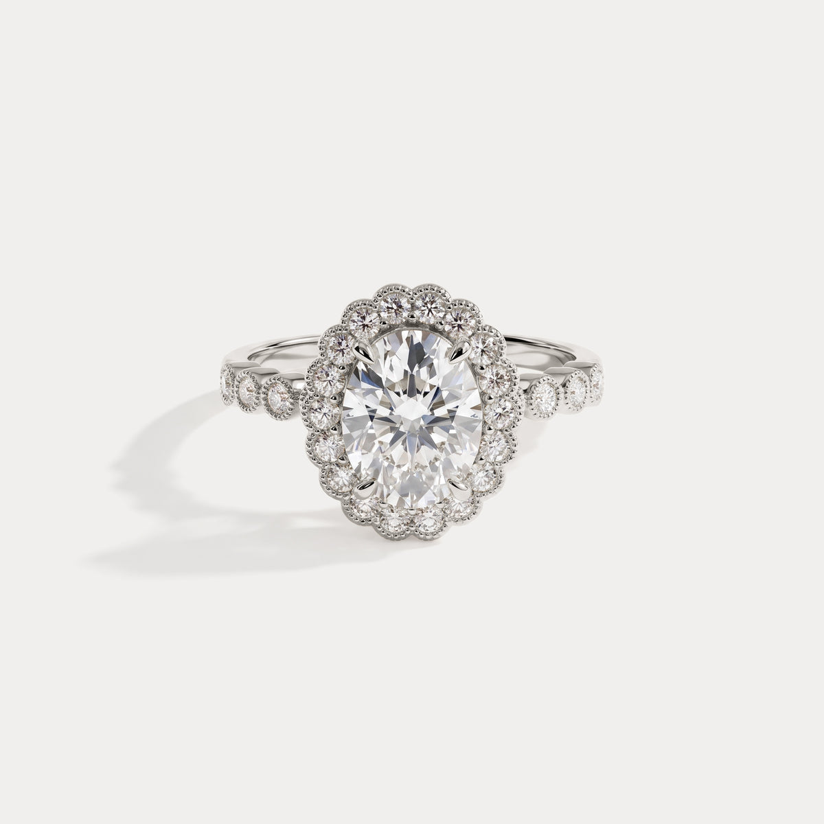 Kelly丨Oval Lab-Grown Diamond Milgrain Halo Engagement Ring - Rings