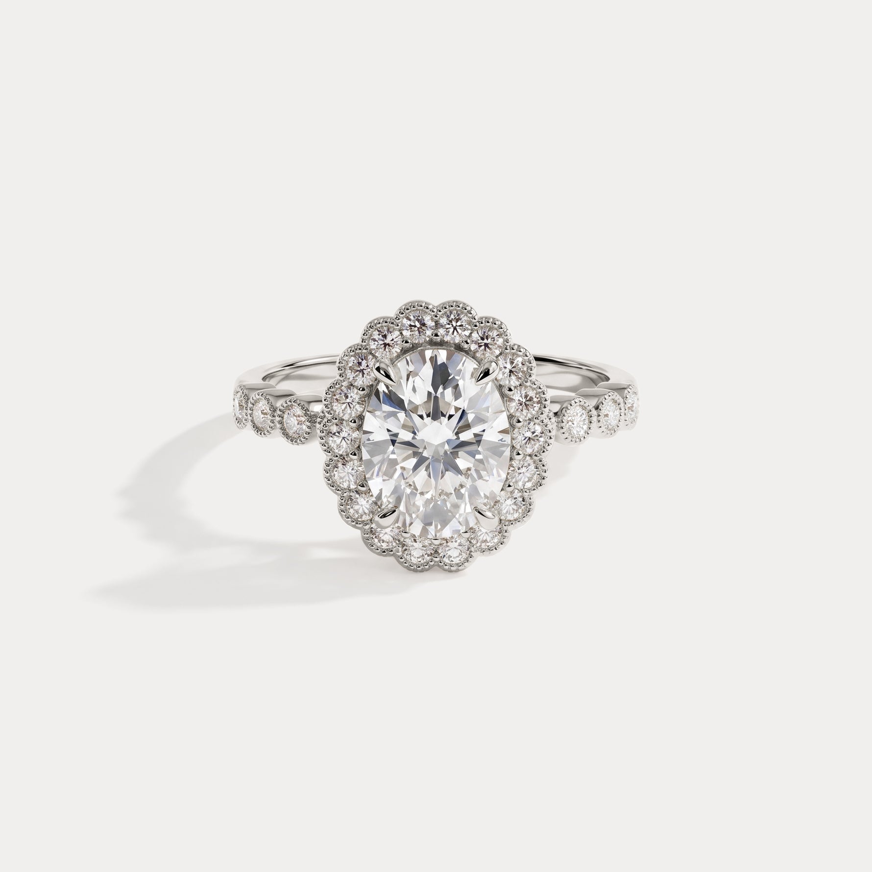 Kelly丨Oval Lab-Grown Diamond Milgrain Halo Engagement Ring - Rings