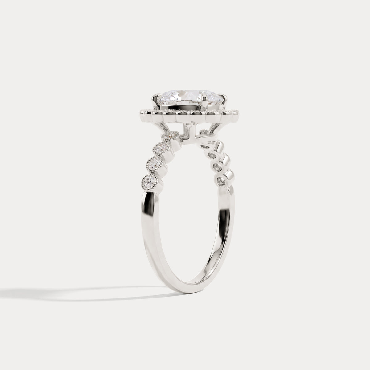 Kelly丨Oval Lab-Grown Diamond Milgrain Halo Engagement Ring - Rings